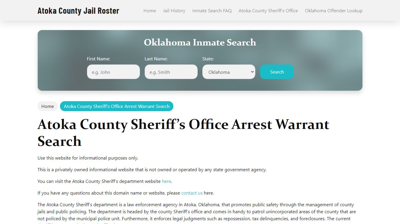 Atoka County Sheriff Office, OK, Arrest Warrants Search