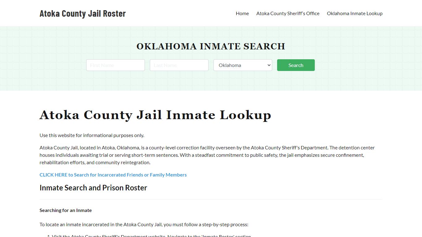 Atoka County Jail Roster Lookup, OK, Inmate Search